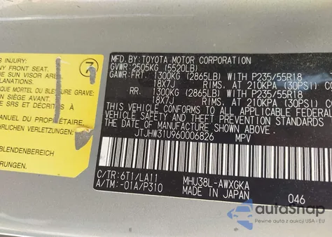 2006 Lexus Rx 400H from USA, damaged, VIN JTJHW31U960006826